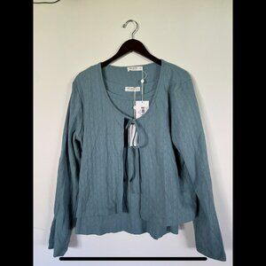 Dusty Blue Pointelle Talk & Tie Cardigan Set Women's XL, LA Relaxed
